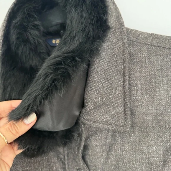 Loro Piana for Brooks Brothers Wool & Duck Down Coat w Rabbit Fur Collar sz 14/L